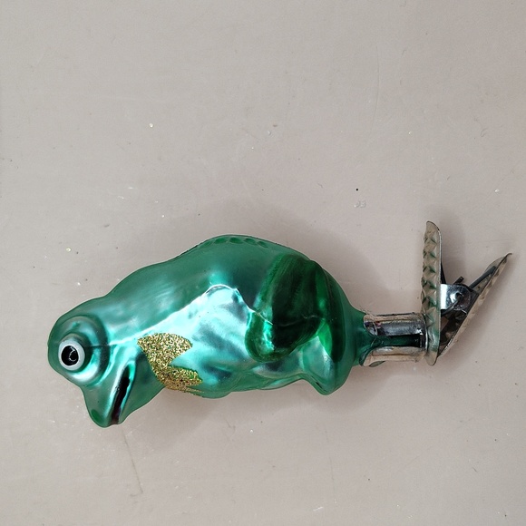 Vintage Glass Green Frog Clip on Ornament 3" - Picture 2 of 4